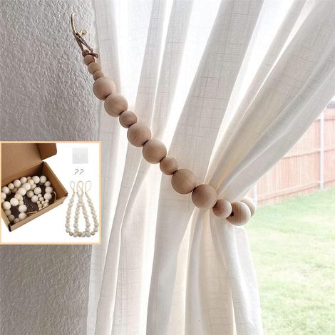 Ensemble d'embrasses de rideaux en bois naturel avec crochets en laiton, décoration de chambre, 2 embrasses incluses (1/5)