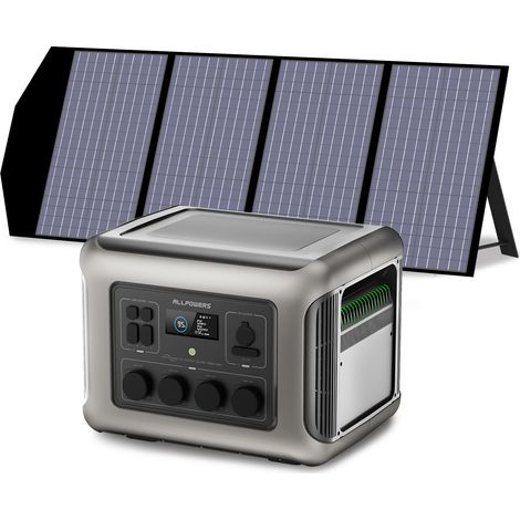 ALLPOWERS Generador Solar R2500, 2500W/2016Wh Batería LiFePo4, 4 Salidas CA 2500W (4000W Pico), SAI15 ms, con 140W Panel Solar Plegables, Estación de Energía Portátil para Rvs, Camping, Uso doméstico