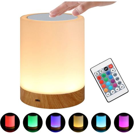 MINKUROW Lampada Da Comodino Touch Dimmerabile Con Telecomando, Lampada A Led A Batteria Senza Fili Con 7 Cambi Di Colore E 3 Intensità Luminose, Luce Notturna A Led Per Bambini Ricaricabile Con Funzi (1/5)