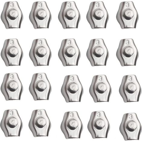 24Pcs Pince de Câble Métallique, Pince Câble en Acier Inoxydable, M3 Serre Câbles Acier, Métallique Clips pour Corde Câble, pour Cordes à Linge, Câble Métallique de Suspendues Fixe