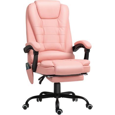 Silla de oficina ergonómica rosa con masaje de 7 puntos, reposapiés y reclinación (1/4)