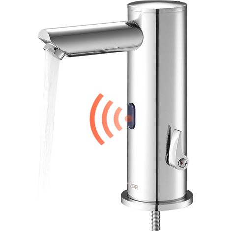 VEVOR Grifo de Lavabo sin Contacto con Sensor a Baño, Grifo Automático para Lavabo, en Forma T, Mezclador Monomando Manos Libres Ajustable, a Pilas, Níquel Cepillado Plateado, 130 x 64 x 190 mm (1/5)