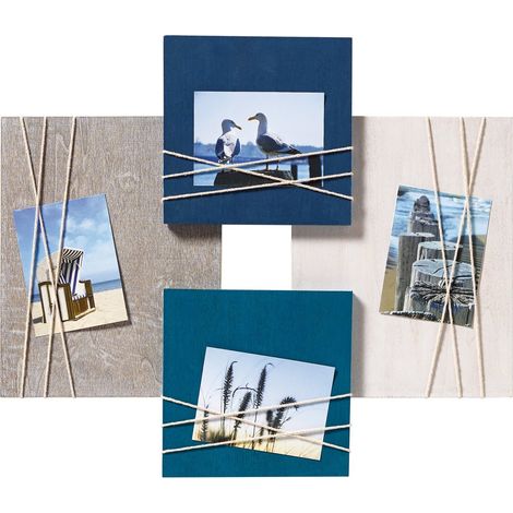 Cadre Photo Bleu pour 4 Photos Galerie en Bois avec Cordon comme Support Photo, La CASA YO481L (1/4)