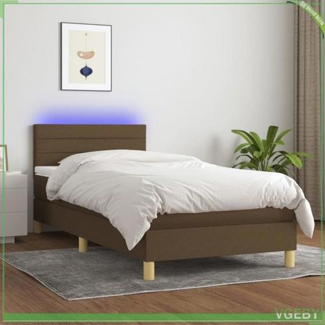 Sommier tapissier avec matelas - FAF7291712410796 - 80x200 cm 1 place - Tête de lit réglable marron foncé - Bande LED USB IP65 (1/5)