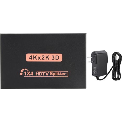 Répartiteur HDMI 1 entrée 4 sorties 4K, distributeur audio vidéo miroir, adaptateur 100-240V prise US (1/5)