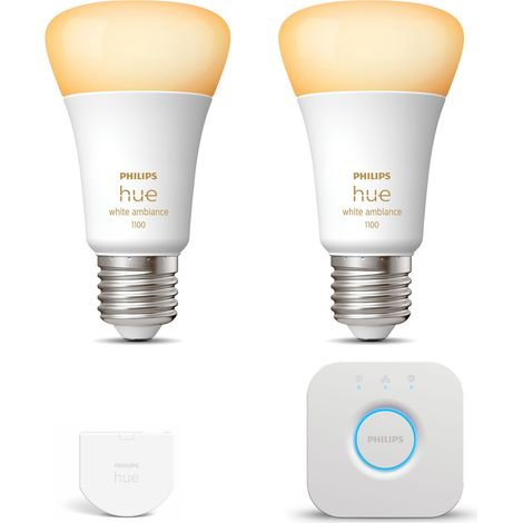 Philips Hue Kit de démarrage E27 avec 2 Ampoules Standard Lumière blanche chaude à froide - Incl. 1 Bridge, 1 Interrupteur mural - White Ambiance (1/5)