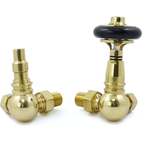 West Amberley Corner Thermostatic Radiator Valve and Lockshield - Polished Brass (1/5)