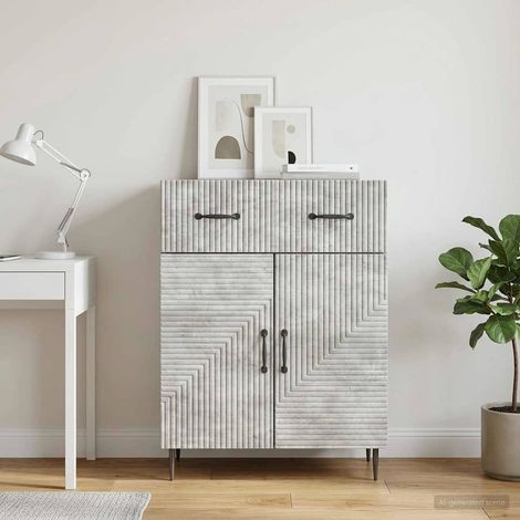 Buffet gris béton avec tiroir et 2 portes, bois d’ingénierie, 64 x 34,5 x 89,5 cm - PANGIVO (1/5)