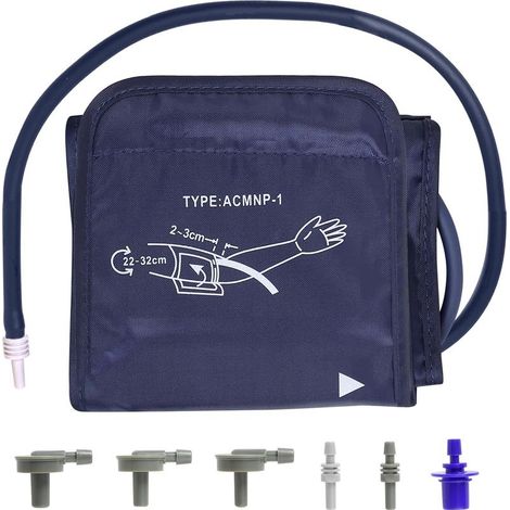 Brassard de tensiomètre électrique 22-32 cm, brassard de rechange pour adultes avec grands bras et 6 connecteurs, bleu (1/4)