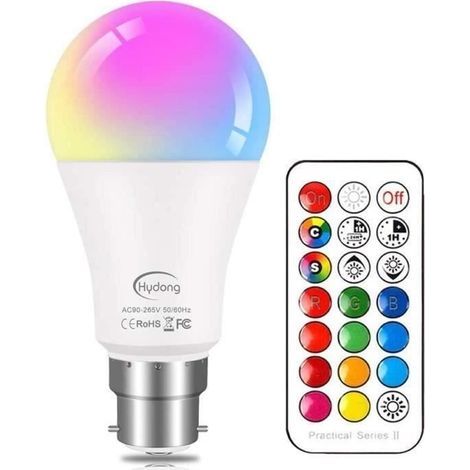 Ampoule LED Couleur B22 - Marque - Modèle - RVB+blanc - 10W - Changement de Couleur - Dimmable (1/4)