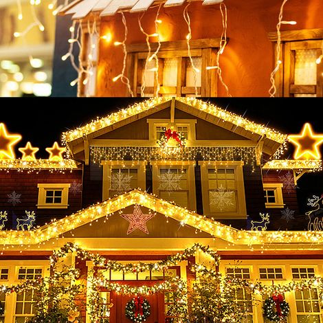 Wolketon LED-Lichterkette Eisregen LED-Lichtervorhang für Außen Innen Lichterkettenvorhang mit 8 Modi IP44 Wasserfest Weihnachtsdeko aussen Party Garten 20M 600LEDs Warmweiß (1/5)