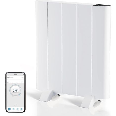 Chauffage électrique 700 W - Convecteur - Économie d'énergie - Montage mural et sur pied - Radiateur électrique mobile infrarouge avec écran LCD et minuterie hebdomadaire (1/5)