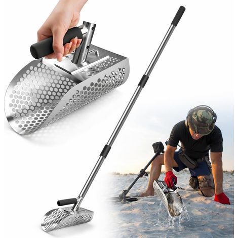 Pelle à Sable de Détection en Acier Inoxydable 304, Manche Démontable 114cm, Pelle Tamis pour Plage et Jardin, pour Chasse au Trésor sous-Marine et Détecteur de Métaux (1/5)