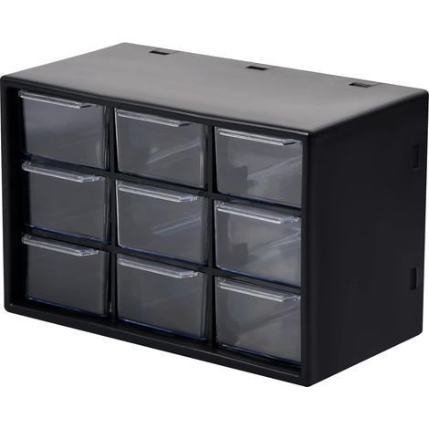Transparente Kunststoffbox mit 9 Schubladen, vielseitig einsetzbar: für Schmuck, Make-up, Medikamente, Werkzeuge, Perlen usw. (1/5)