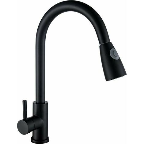 Grifo de lavabo, mezclador de agua fría y caliente, en forma de U, de acero inoxidable, giratorio 360°, negro. Extensible. (1/5)