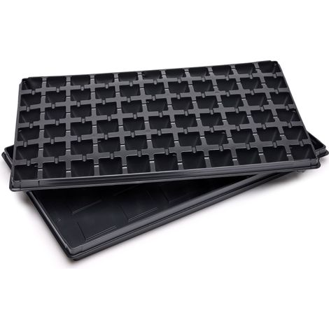 Garronda Bac à Semis, Plateau de Semis 66 Cellules, Mini Serre Interieur pour Germination et Culture, Plaque de semis idéal pour Potager, Bac de Germination avec Drainage (53x32 cm, Noir)