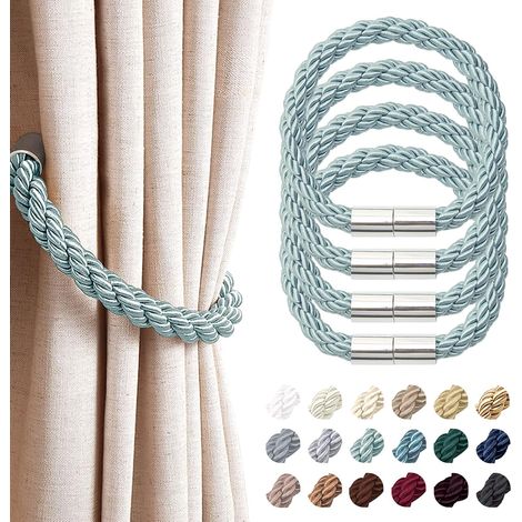 Lot de 4 embrasses magnétiques pour rideaux - Style moderne et simple - Cordon décoratif pratique en tissu pour rideaux fins ou épais - Pour fenêtres de maison et de bureau (Bleu-gris) (1/5)