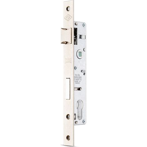 Serrure monopoint à larder profil étroit pêne dormant demi-tour têtière inox entraxe 85mm axe 20mm – KALE KILIT - 153/20
