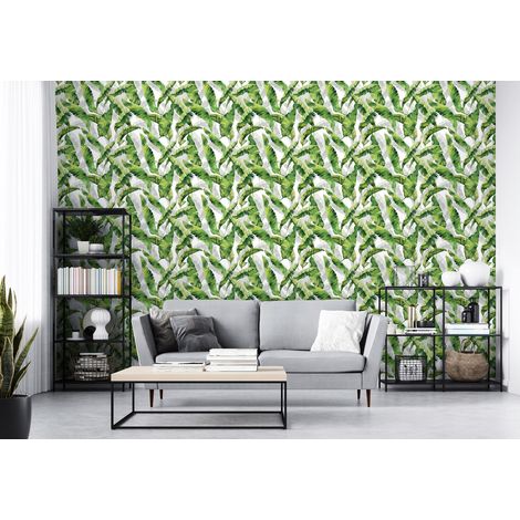 Wallarena Vliestapete Grüne Blätter, für Wohnzimmer und Schlafzimmer, 10 m x 50 cm – inkl. Kleister & Anleitung
