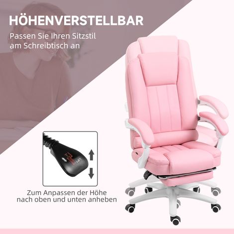 Fauteuil de travail avec repose-pieds, dossier ajustable, hauteur réglable, 5 roues pivotantes, rose et blanc (1/4)