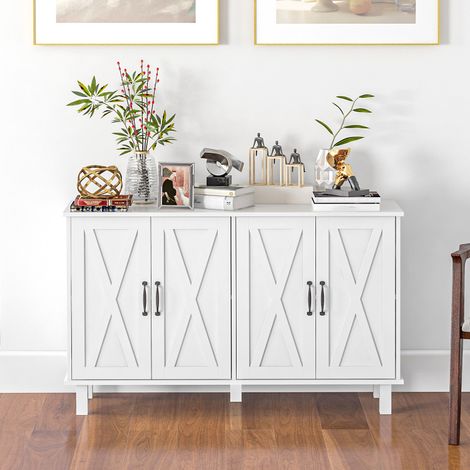Buffet de rangement 4 portes avec étagères réglables, style campagne 120 x 37 x 75 cm blanc (1/5)