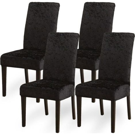 Ensemble de 4 housses de chaises de salle à manger extensibles en velours couleur or champagne, convenant aux hôtels et (1/5)