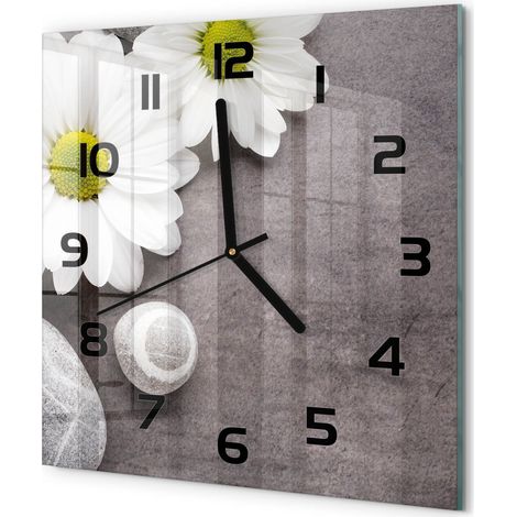 Horloge Murale Carrée Moderne Décorative Verre Trempé Élégante Salon Fleur de gerbera 30x30 cm (1/5)