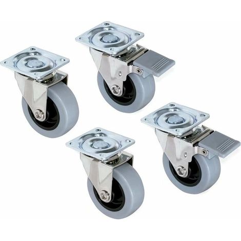 Lot de 4 roulettes pivotantes pour meuble Ø50mm avec plaque de fixation et roulement à billes, roulettes en caoutchouc couleur gris (1/5)