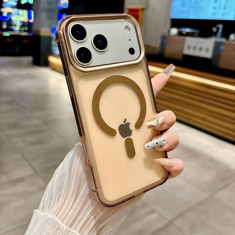Coque de téléphone avec cadre magnétique en alliage d'aluminium (Or, iPhone 17 Pro Max), effet peau nue, protection antichoc mate
