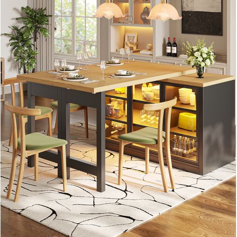 Tavolo da pranzo allungabile 120-197 cm con credenza laterale, rotazione 360掳, LED, MDF e vetro - nero (1/5)
