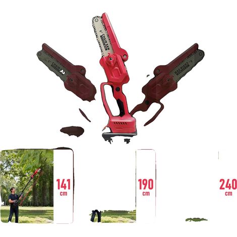 Herramienta de jardinería inalámbrica, motor sin escobillas de 300 W, pértiga extensible de 240 cm, mini motosierra, podadora eléctrica, 2 baterías. (1/5)