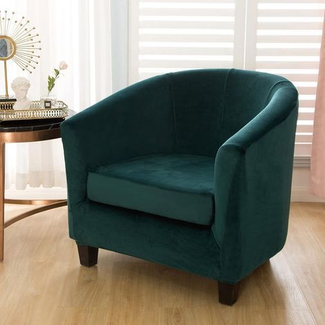 Lot de 2 housses de fauteuil tonneau en velours extensible avec housse de coussin amovible pour canapé, club, bar, comptoir, salon (3125) (1/5)