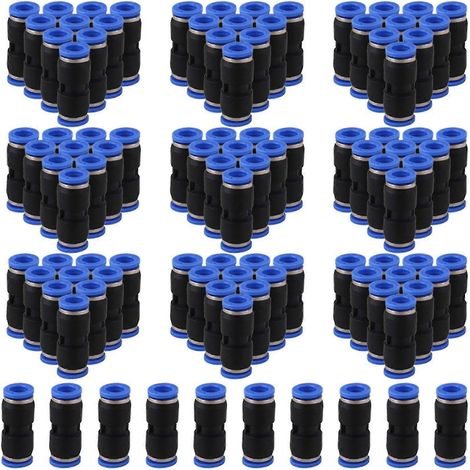 100x Raccord pneumatique droit noir 6 mm, raccord rapide (1/4)