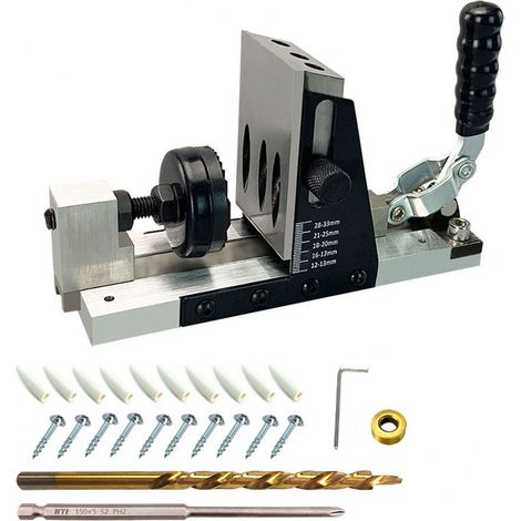 Kit de Gabarit pour Trous Poche 9, 5 Mm, Poinçonneuse Oblique, Forets Positionnement, Guide Perçage Réglable en Profondeur, Outil Bricolage le Travail (1/5)