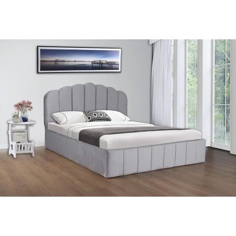 Lit avec coffre de rangement KELLY Design en Velours Gris 160 X 200 CM (1/4)