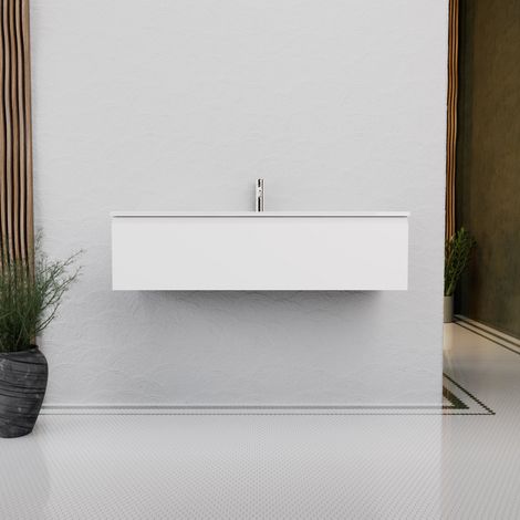 Inda - Badezimmerschrank B.120 mit glänzend/mattweißem Waschbecken 1 Schublade - Rubin