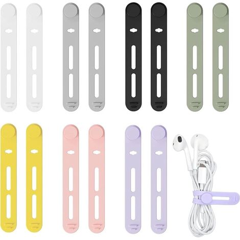 Lot de 14 attaches et étiquettes pour câbles, organisateur de câbles en silicone, pour une gestion optimale des câbles à la maison, au bureau et en déplacement, longueur 80 mm (1/5)