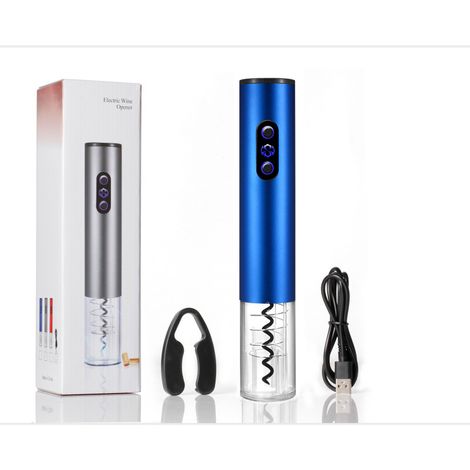 Ouvre-bouteille électrique, tire-bouchon électrique, ouvre-bouteille automatique, tire-bouchon à vin (bleu saphir dépoli, à piles) (1/5)