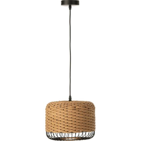 Plafonnier métal naturel style bohème pour salon ou chambre - Naturel tressé bois clair et noir (1/5)