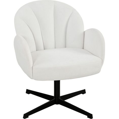 Fauteuil pivotant, fauteuil lounge en velours avec dossier en forme de coquillage et coussin à ressorts, couleur crème (1/5)