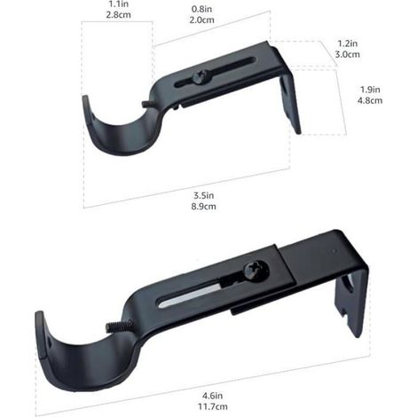 Support Murale Pour Tringle À Rideau - Acier Noir - Réglable 7,6 À 10,8 Cm - Convient Tringle Ø Max 2,5 Cm - Lot De 2 (1/4)