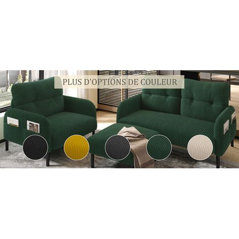 Set de 3 chaises + tabourets + canapé pour 2 personnes. Assise confortable et matériaux durables. Couleur gris. (1/5)