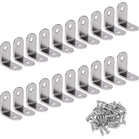 Rechtwinkliger Winkel aus Edelstahl, 90°-Eckwinkel, L-förmiger Winkel, Befestigungswinkel inklusive Schrauben, silberfarben, 20 Stück, 30 x 30 x 16 mm (1/5)