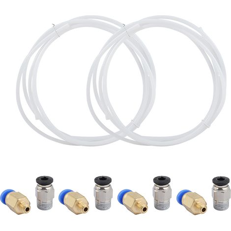 2  Tuyau PTFE Haute Pression + 4  Raccords Rapides PC4 M6 + 4  Raccords Droits Pneumatiques PC4 M10 à Clipser