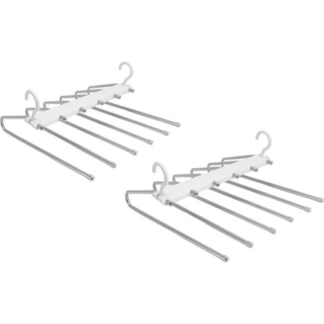 Lot de 2 cintres pliables à plusieurs niveaux en acier inoxydable, multifonctionnels, blancs. (1/5)