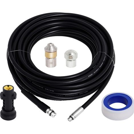 Tuyau Déboucheur Canalisation 20m,furet karcher compatible avec Karcher K2, K3, K4, K5, K6, K7, nettoyeur haute pression 180Bar 60°C pour colmatage et nettoyage du drain