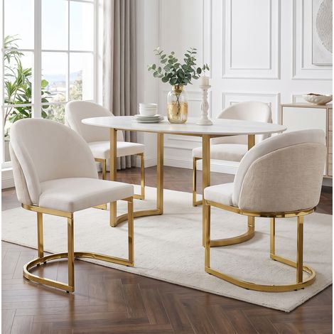 Set di 4 sedie da pranzo in ciniglia, 59 x 52 x 85 cm, beige e oro HAVRYA (1/5)