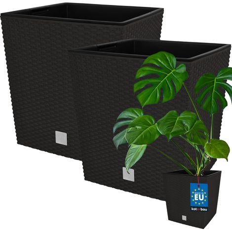 KOTARBAU® Kotarbau® Pot de Fleur Exterieur 40 x 40 cm - avec Insert Intérieur Lot de 2 - Pot Plastique Plante 64 L - Pot de Fleur Carré - Aspect Rotin - Umbra (1/5)