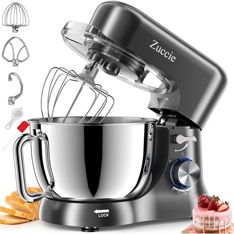 Robot Patissier, 5 L Robot Pâtissier, 1000W Robot Cuisine avec Fouet, Batteur, Crochet, Bol d'Acier Inoxydable et Pare-éclaboussures, 8+P Vitesses Robot Pétrin Professionnel (1/5)