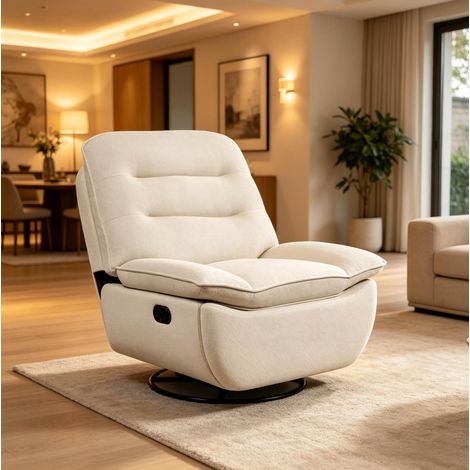 Sillón relax giratorio y balancín con reposapiés, beige, 95 x 49,5 x 106 cm, OKWISH (1/5)